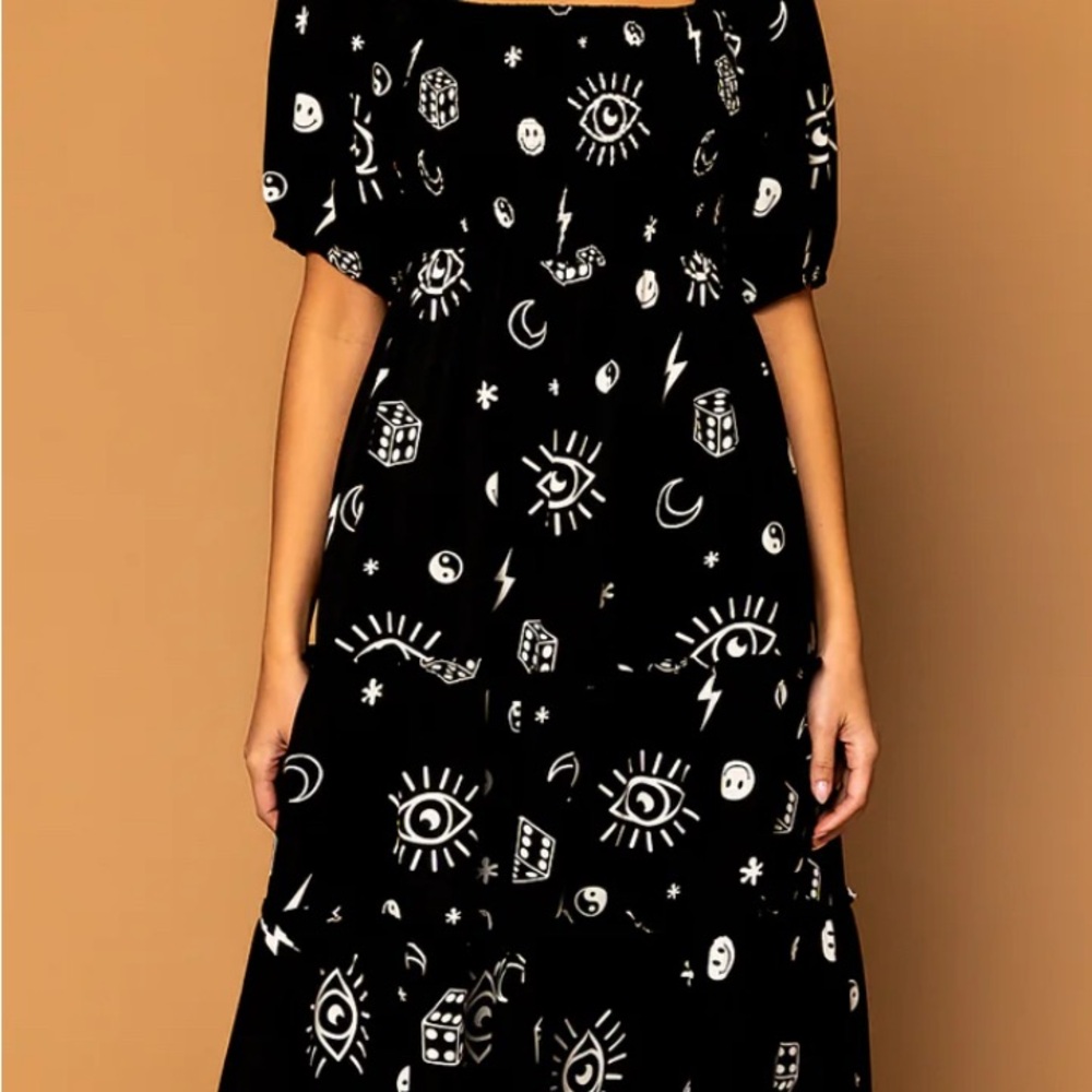 Dressed in LALA Black Dress with White Symbols